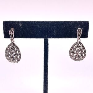 Vintage 925 Sterling Silver Marcasite Pierced Earrings